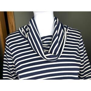 L.L. Bean Cowl Neck Nautical Navy Blue White Stripes LS Top Cotton Small